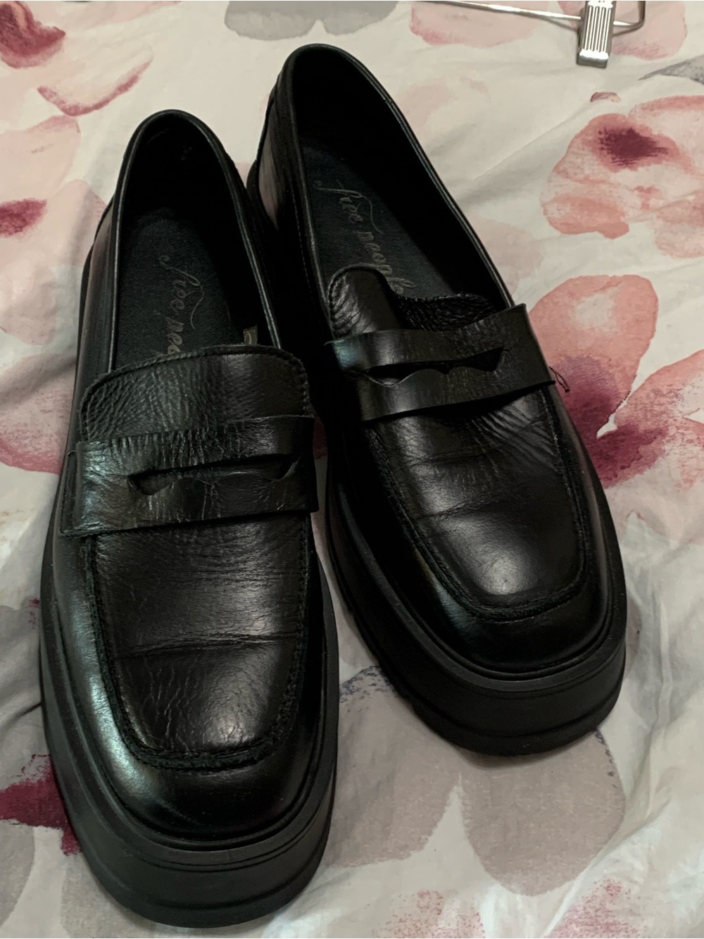 Free People Black Leather Platform Penny Loafers Grandpacore preppy blokecore